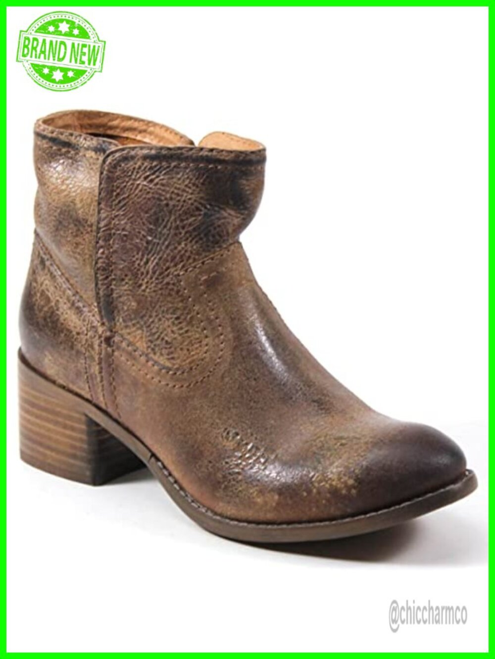 Genuine Leather Ankle Booties Chunky Block Heel Pull-On Casual